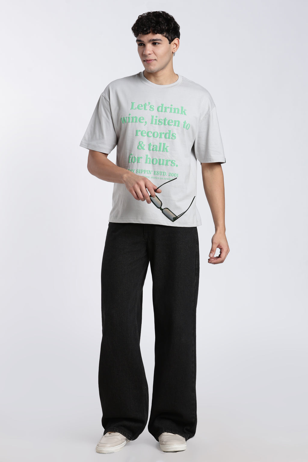 Grey Typographic Printed Regular Fit T-Shirt for Men - Image 6