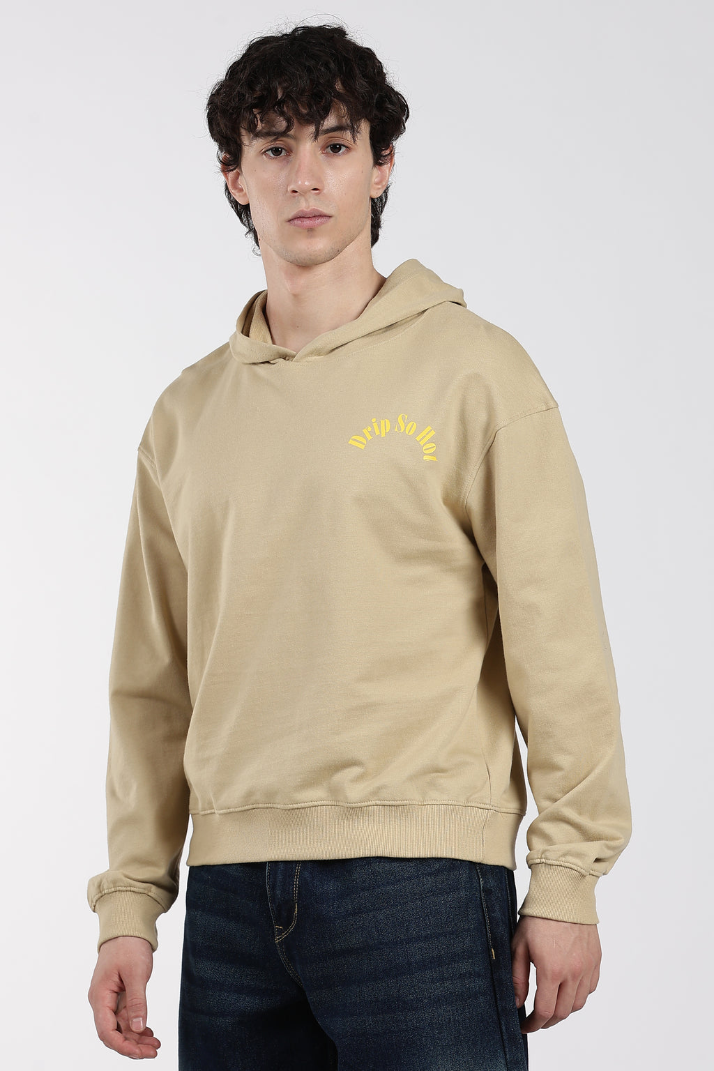 Beige Drop Shoulder Sleeves Relaxed Fit Sweatshirt for Men - Image 4