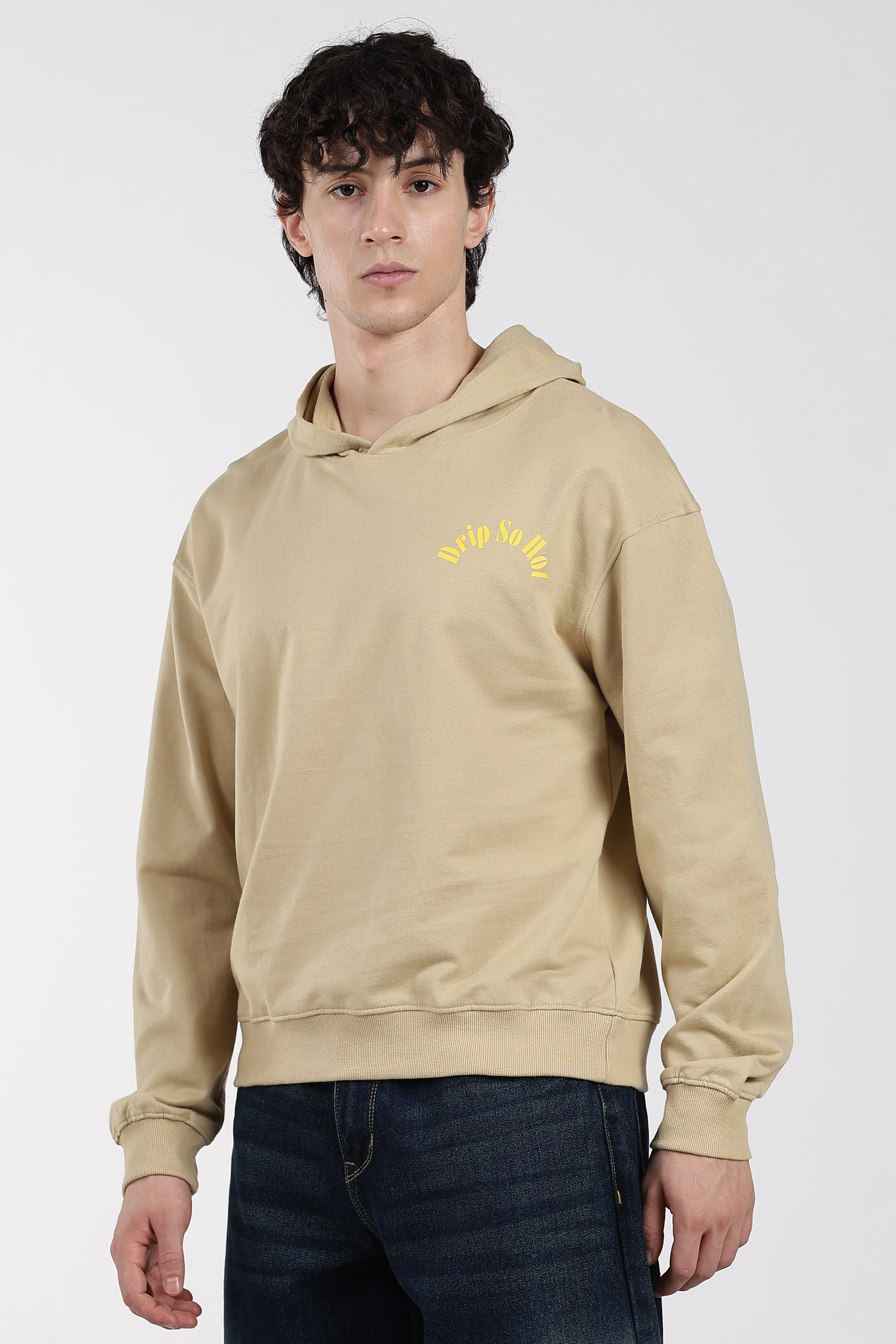 Beige Drop Shoulder Sleeves Relaxed Fit Sweatshirt for Men - Image 4