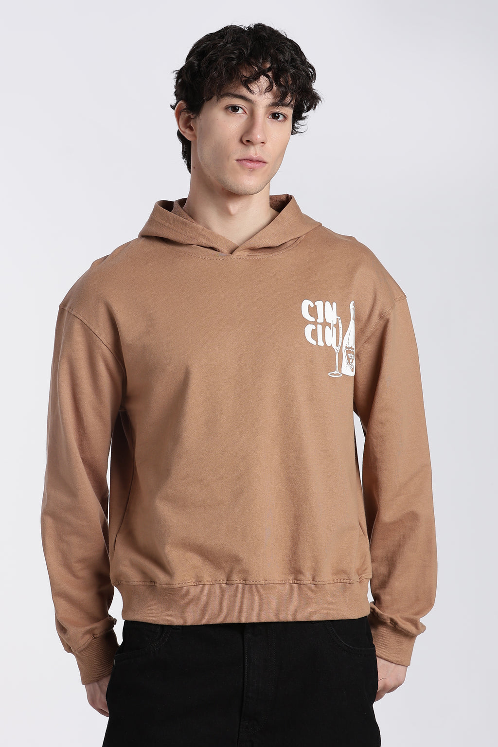 Brown Drop Shoulder Sleeves Relaxed Fit Sweatshirt for Men - Image 2