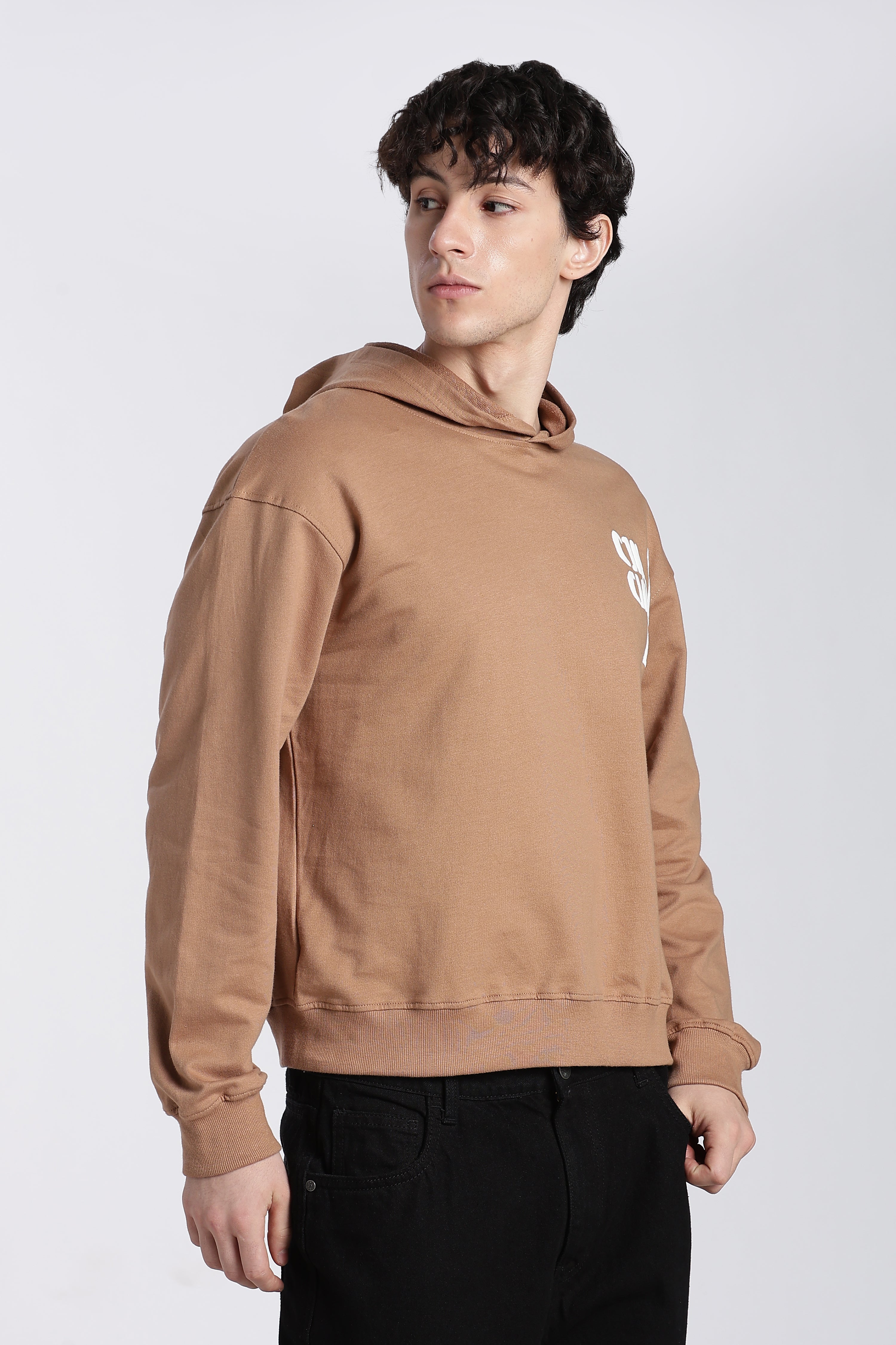 Brown Drop Shoulder Sleeves Relaxed Fit Sweatshirt for Men - Image 4