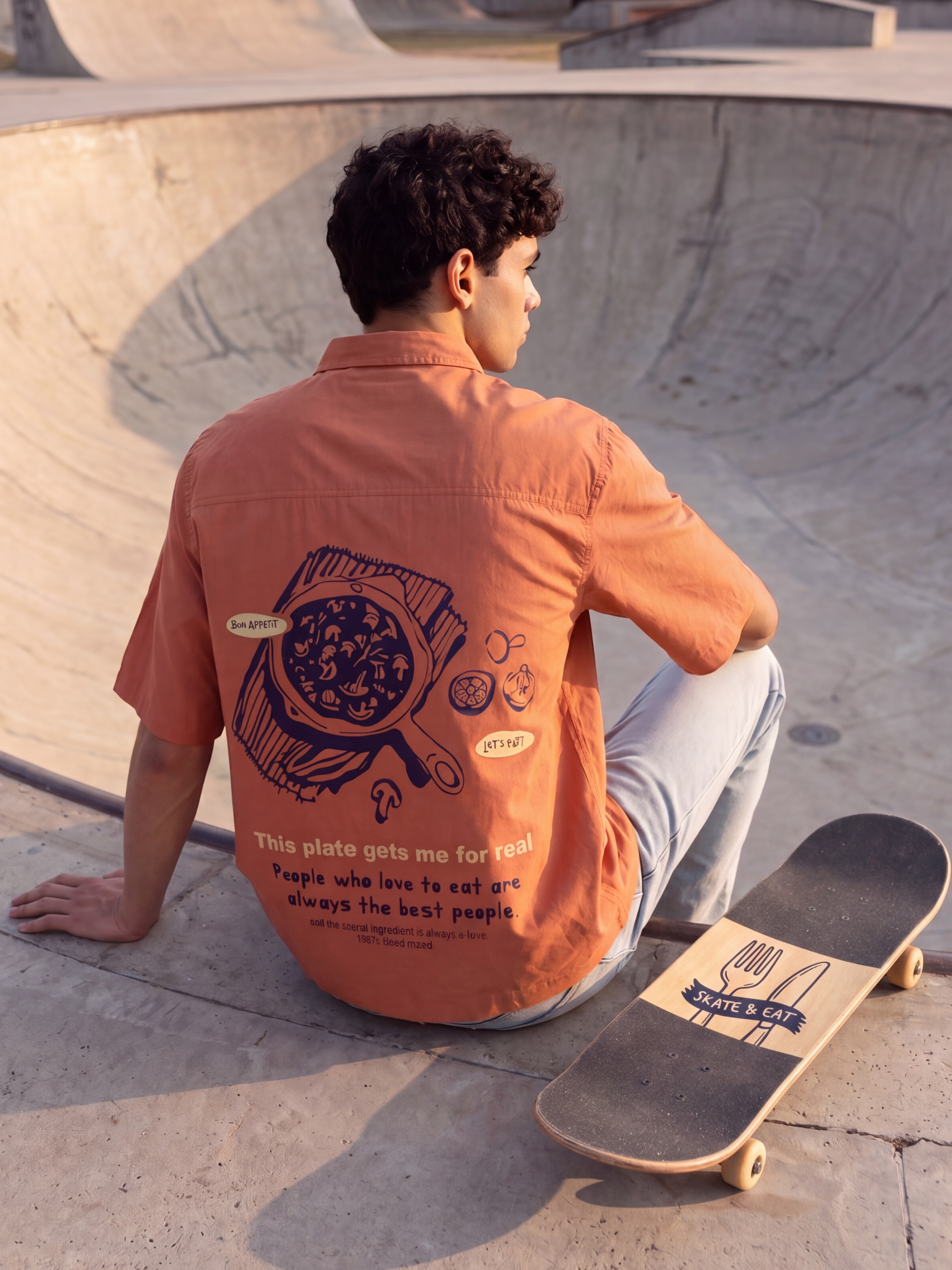 Rust Graphic Printed Oversized Fit Shirt for Men - Image 1