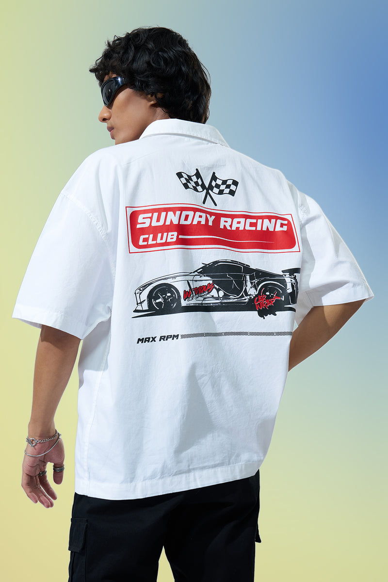 White Car Graphic Printed Shirt For Men