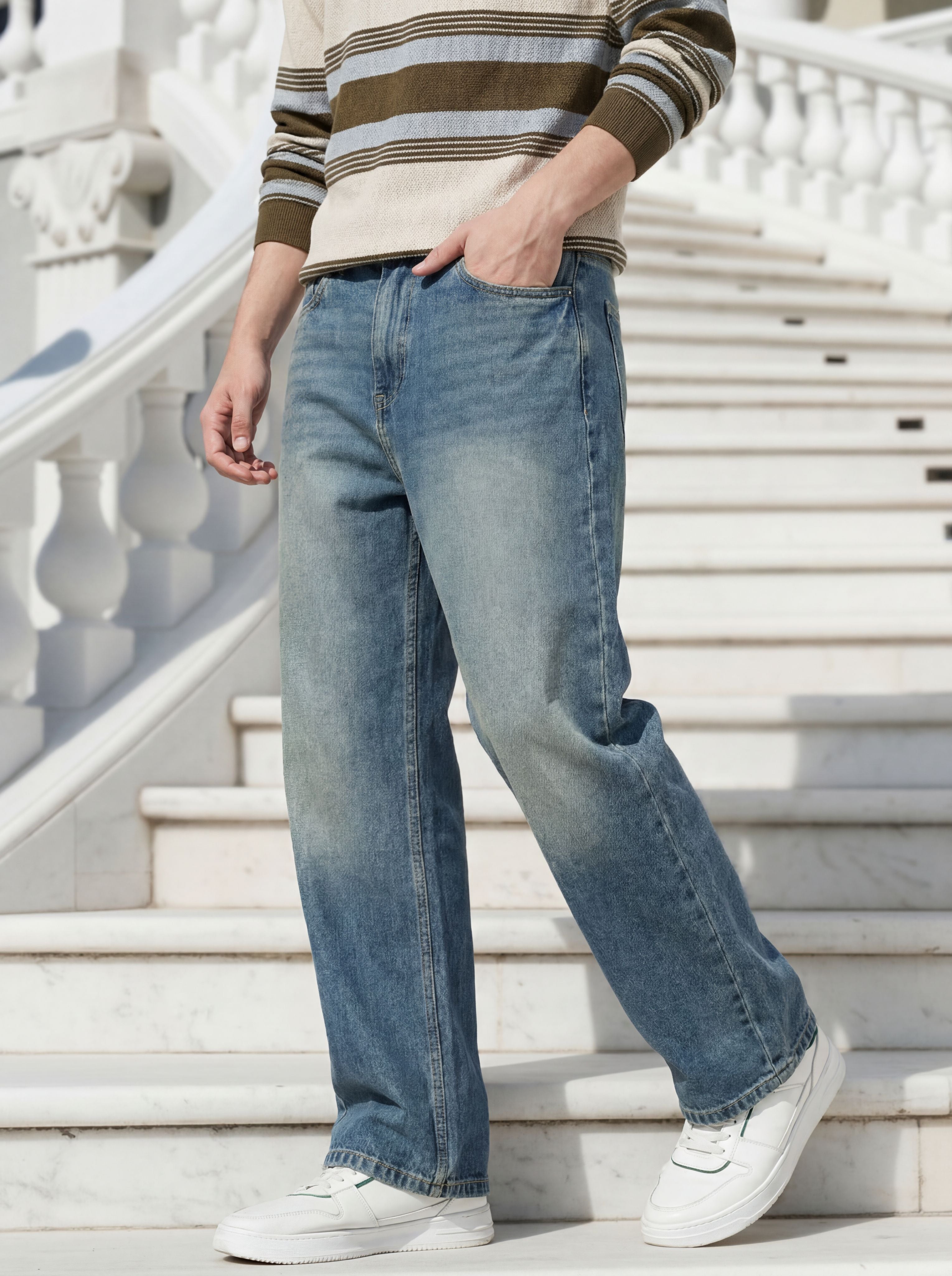 Blue 5 Pocketed Boxy Fit Jeans for Men - Image 1