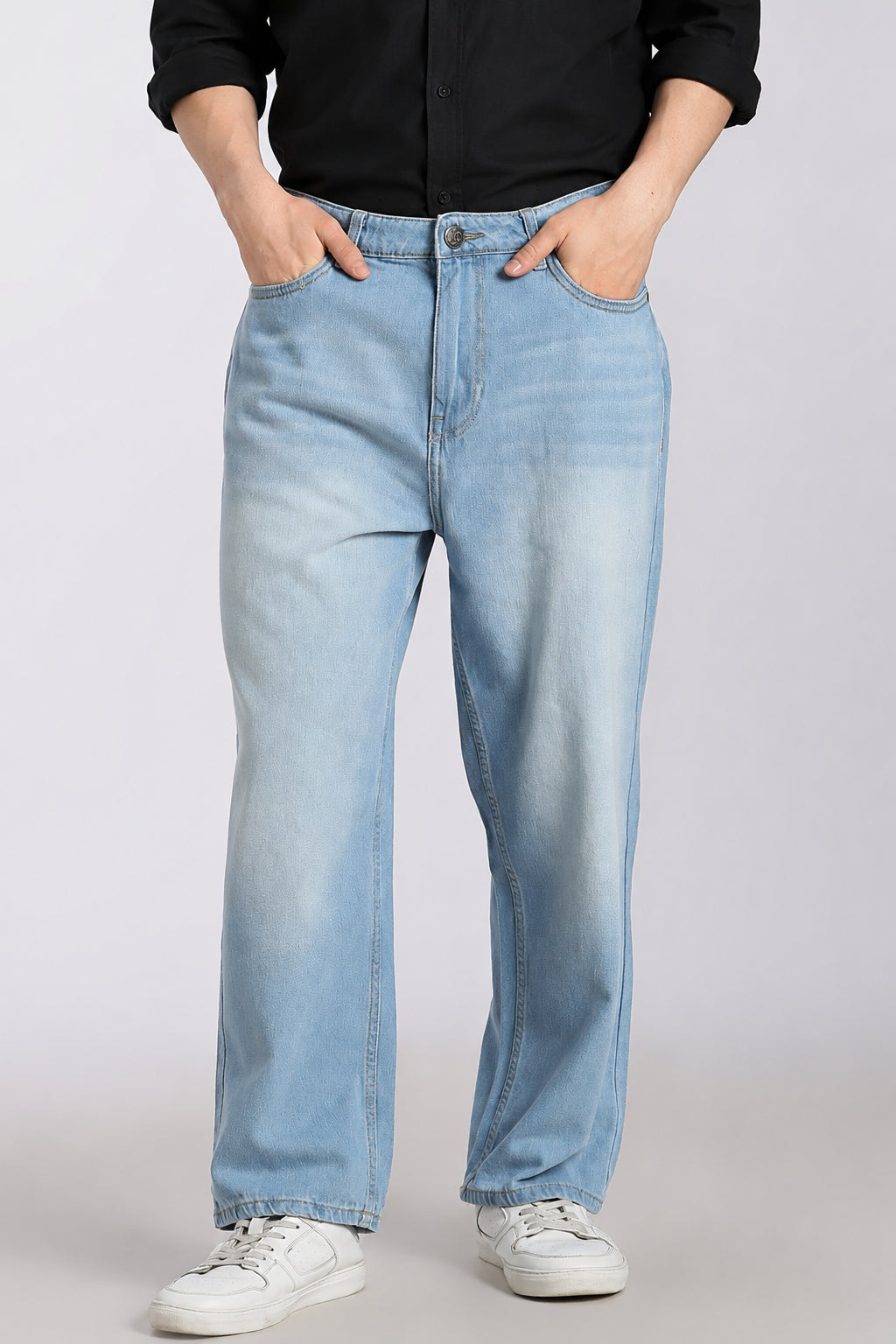 Light Blue 5 Pocketed Boxy Fit Jeans for Men - Image 2
