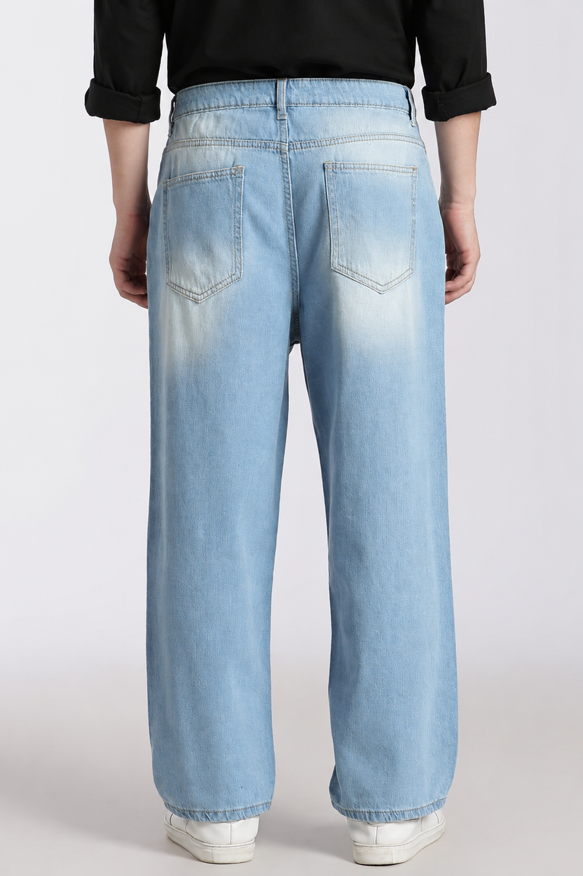Light Blue 5 Pocketed Boxy Fit Jeans for Men - Image 5
