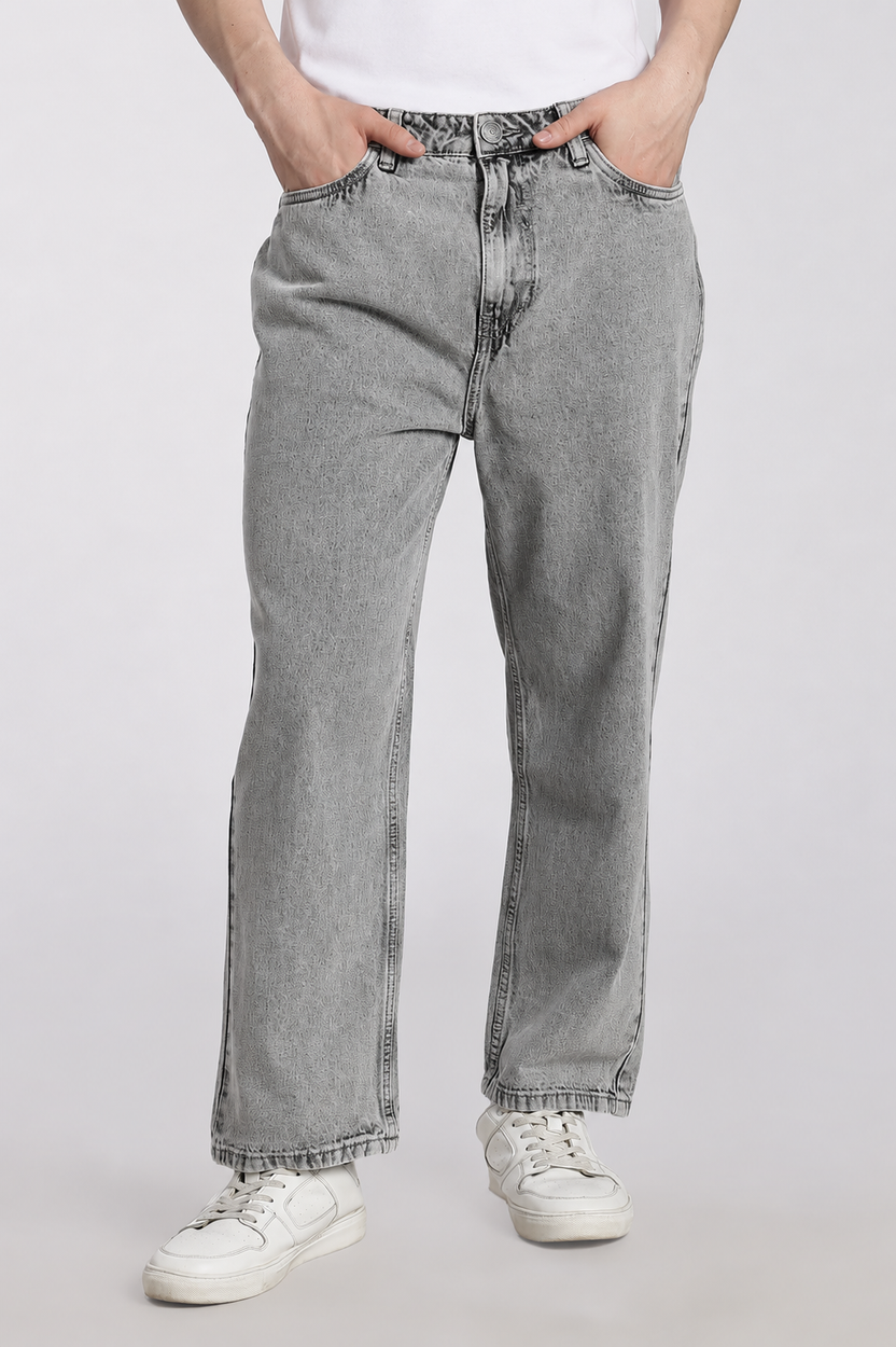 Light Grey 5 Pocketed Boxy Fit Jeans for Men - Image 2