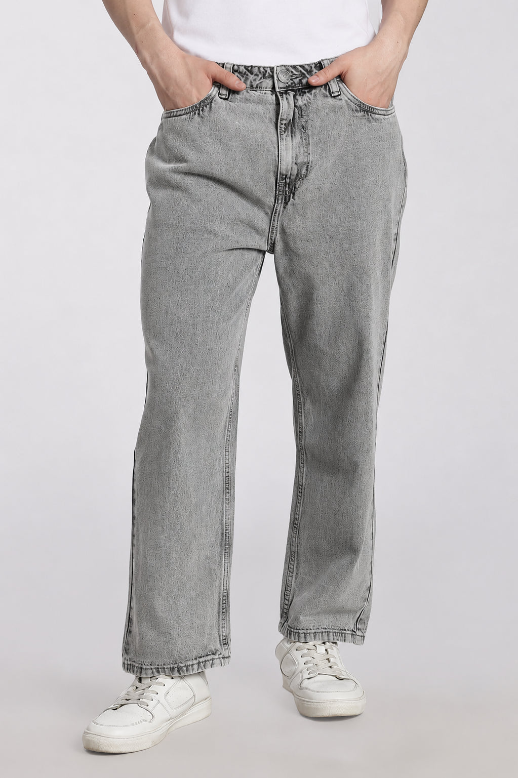 Light Grey 5 Pocketed Boxy Fit Jeans for Men - Image 2