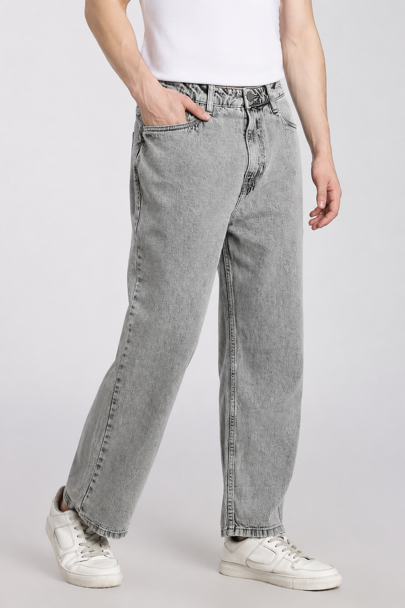 Light Grey 5 Pocketed Boxy Fit Jeans for Men - Image 4