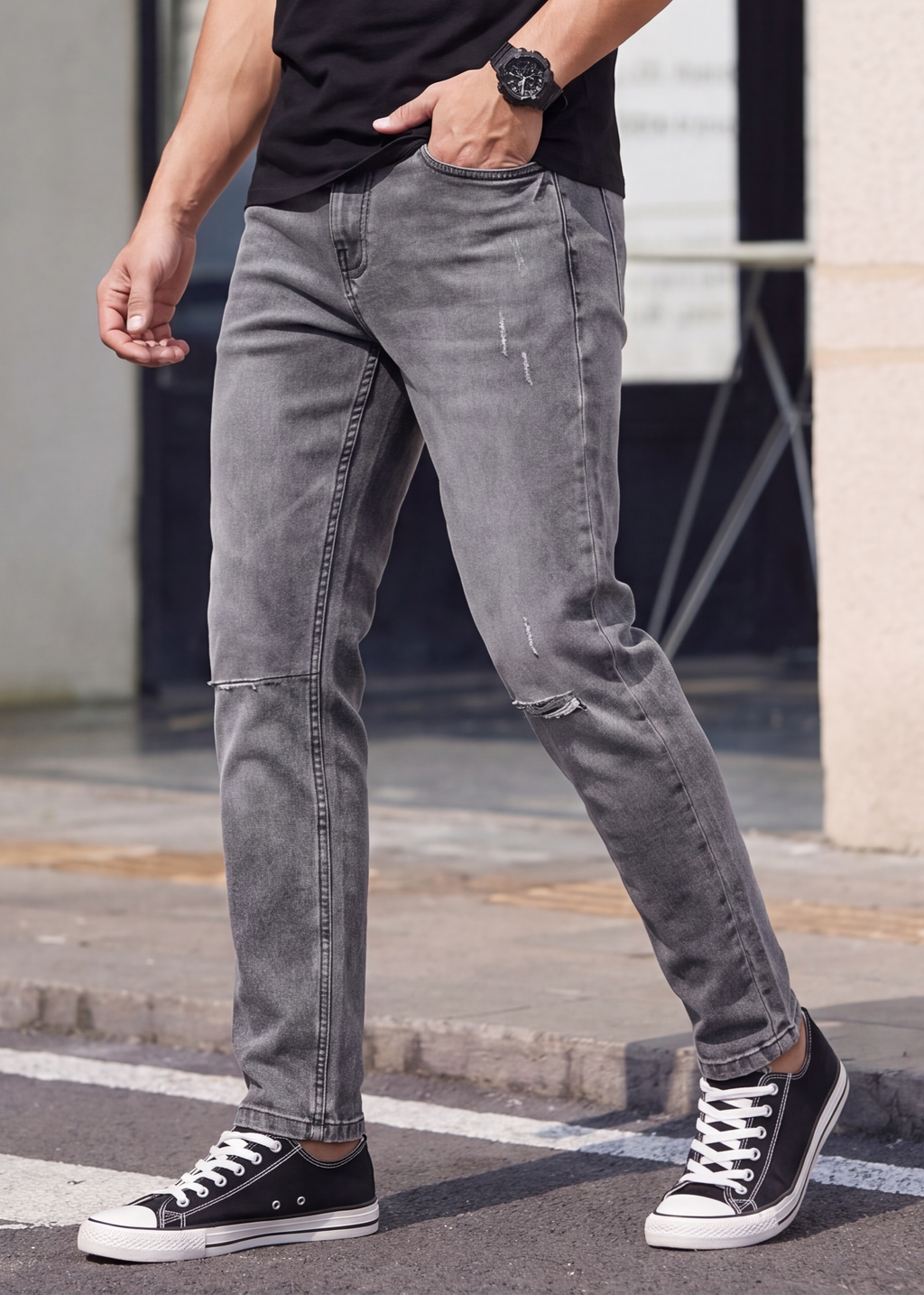 Charcoal Solid Carrot Fit Jeans for Men - Image 1