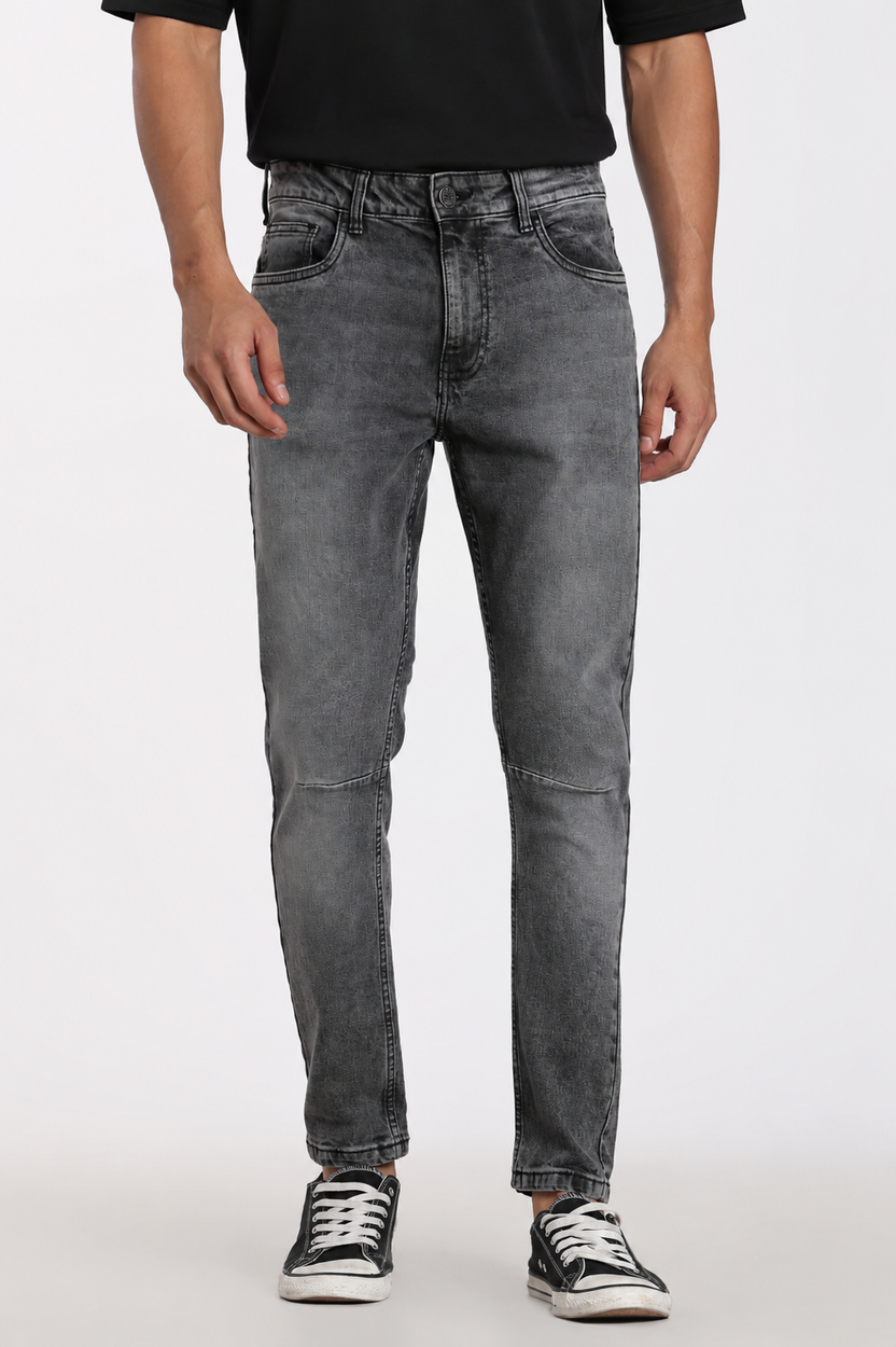 Charcoal Solid Carrot Fit Jeans For Men - Image 2