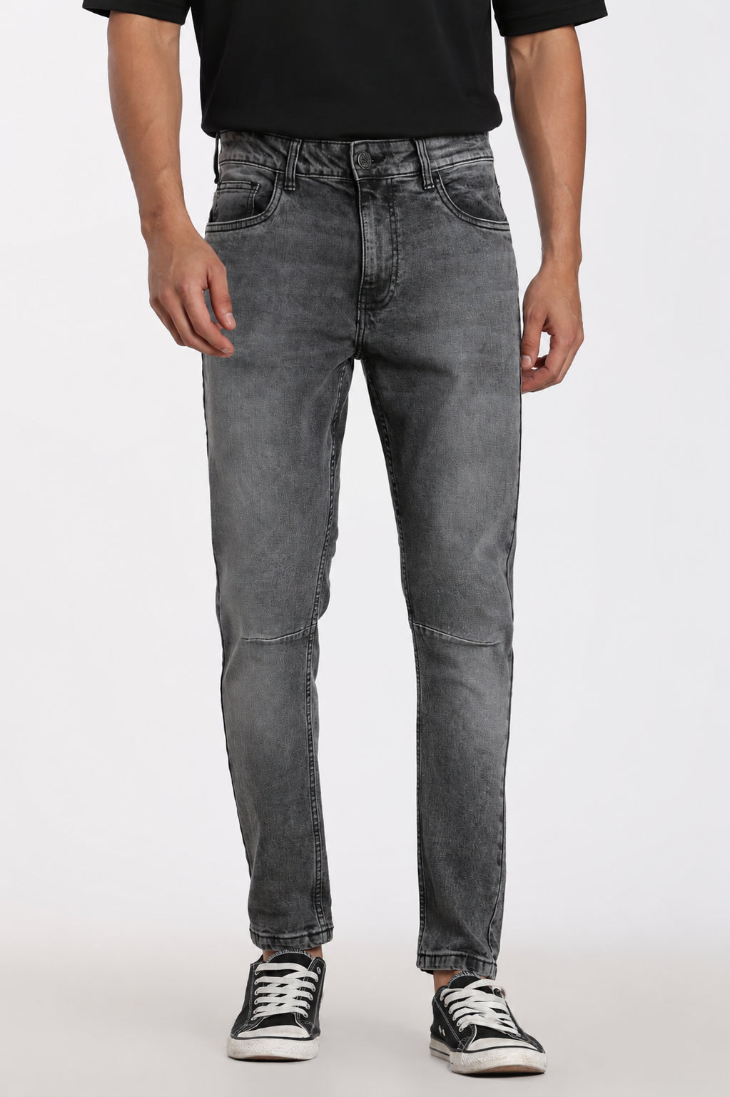 Charcoal Solid Carrot Fit Jeans for Men - Image 2