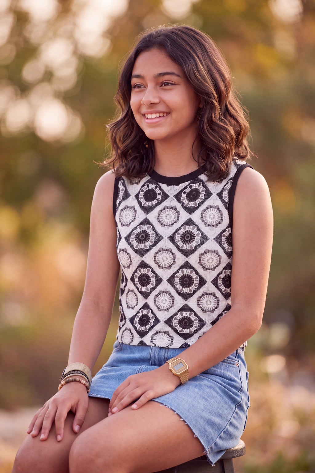 White Self Design Regular Fit Top for Tweens Girls - Image 1