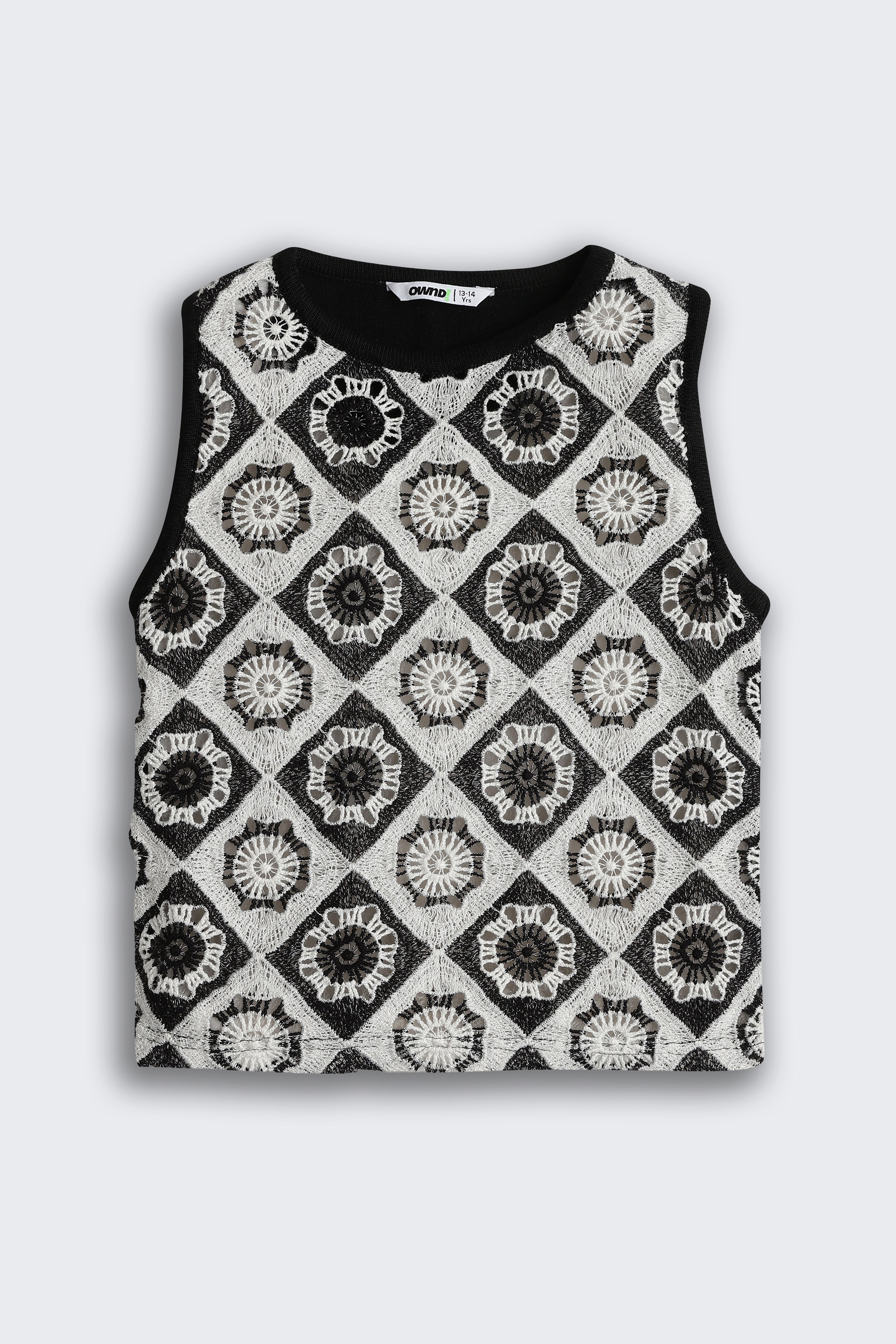 White Self Design Regular Fit Top for Tweens Girls - Image 2