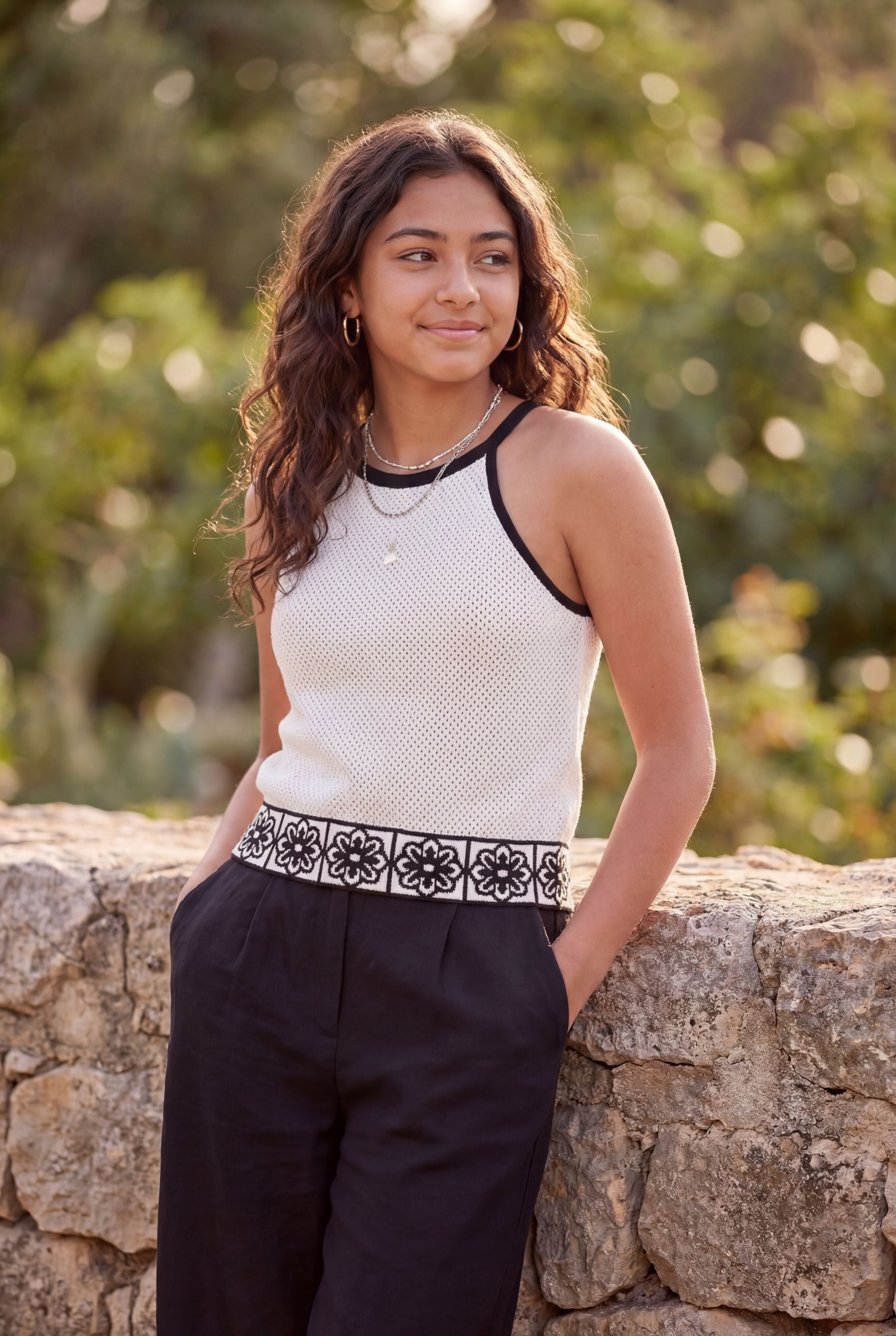 White Self Design Regular Fit Top for Tweens Girls - Image 1