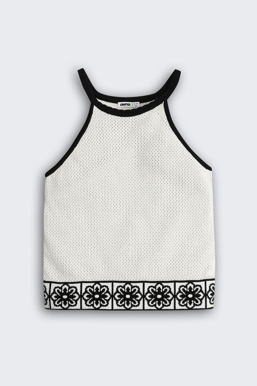 White Self Design Regular Fit Top For Tweens Girls - Image 2