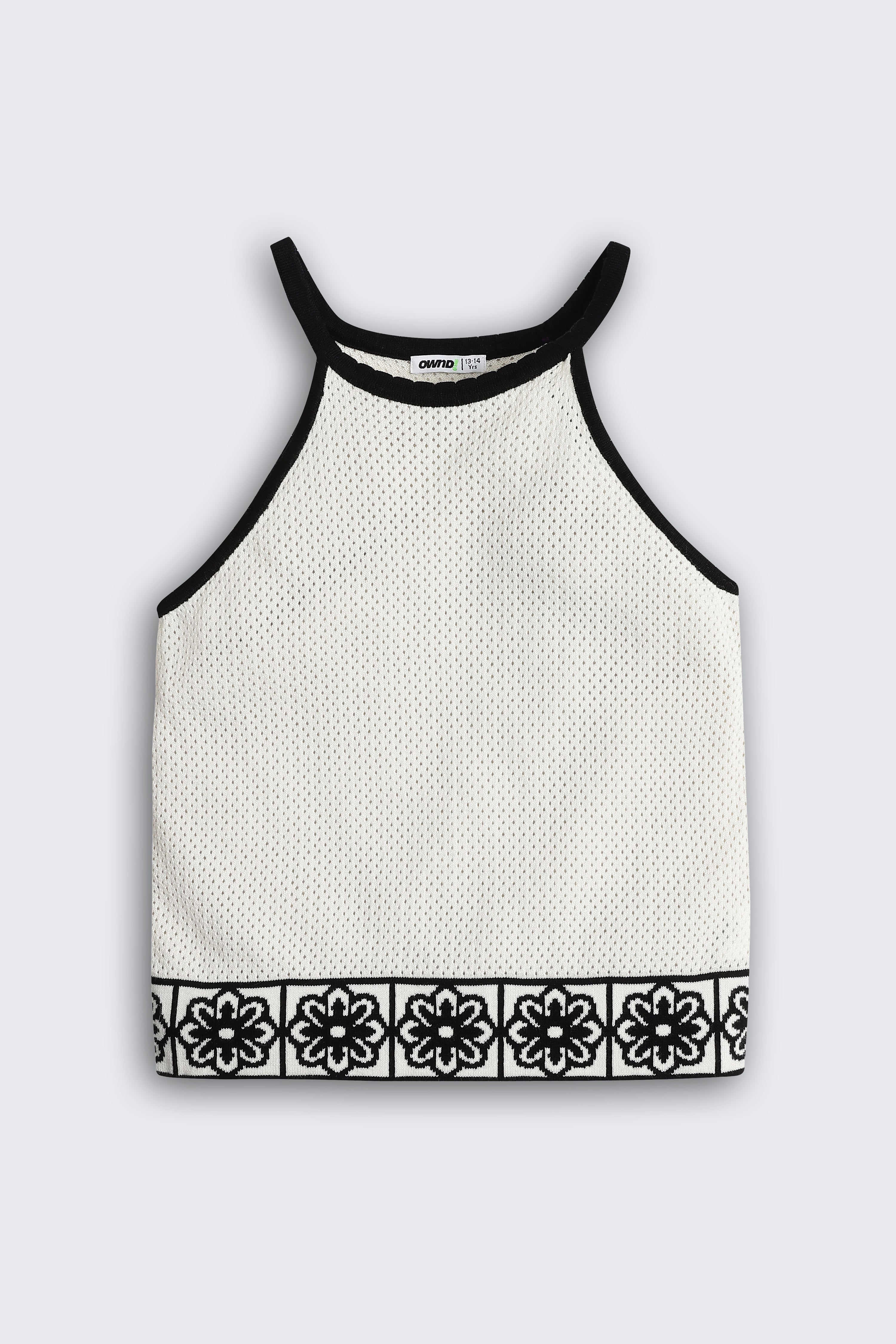 White Self Design Regular Fit Top for Tweens Girls - Image 2