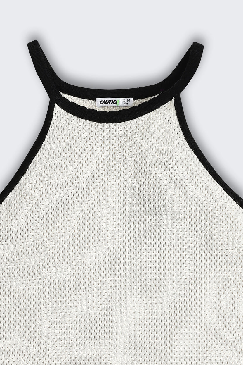 White Self Design Regular Fit Top For Tweens Girls - Image 4