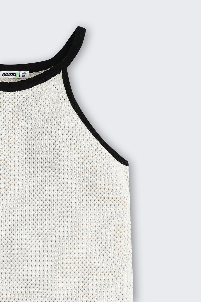 White Self Design Regular Fit Top For Tweens Girls - Image 5