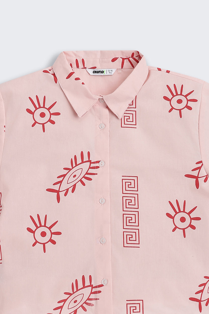 Pink Evil Eye All - Over Printed Regular Fit Co-ord Set for Tweens Girls - Image 6