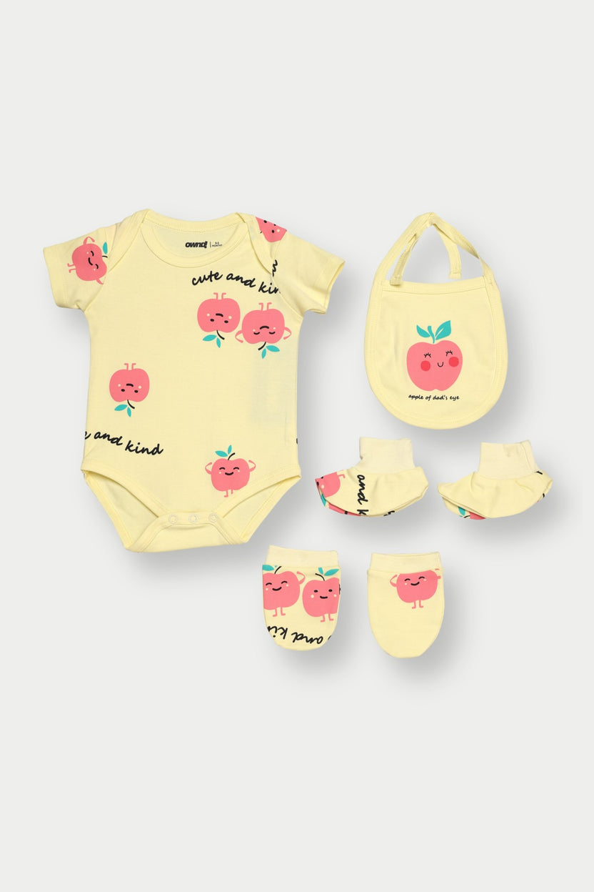 Yellow Apple Graphic Printed Regular Fit Gift Set for Infant Girls - Image 2