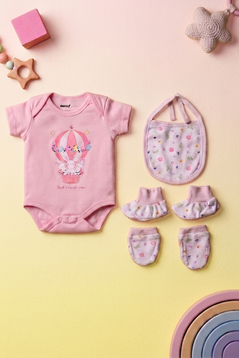 Pink Graphic Regular Fit Gift Sets for Infant Girls - Image 1