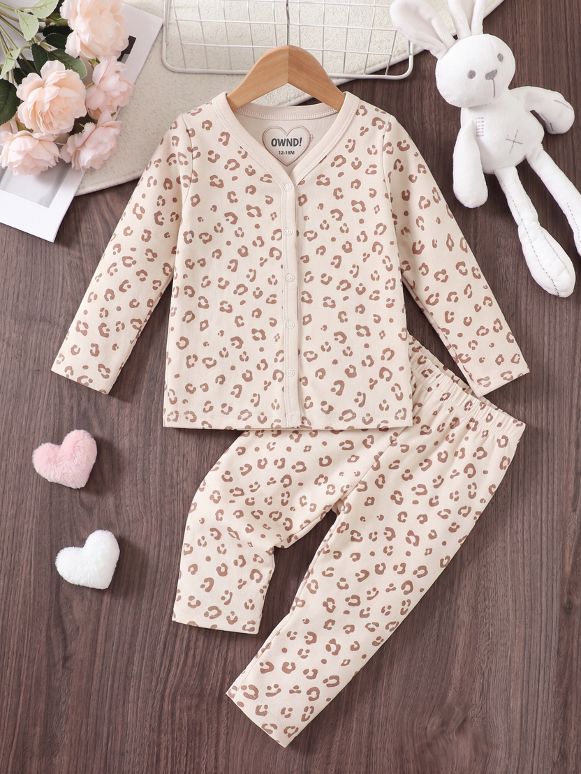Beige All - Over Printed Regular Fit Co-ord Set for Infant Girls - Image 1