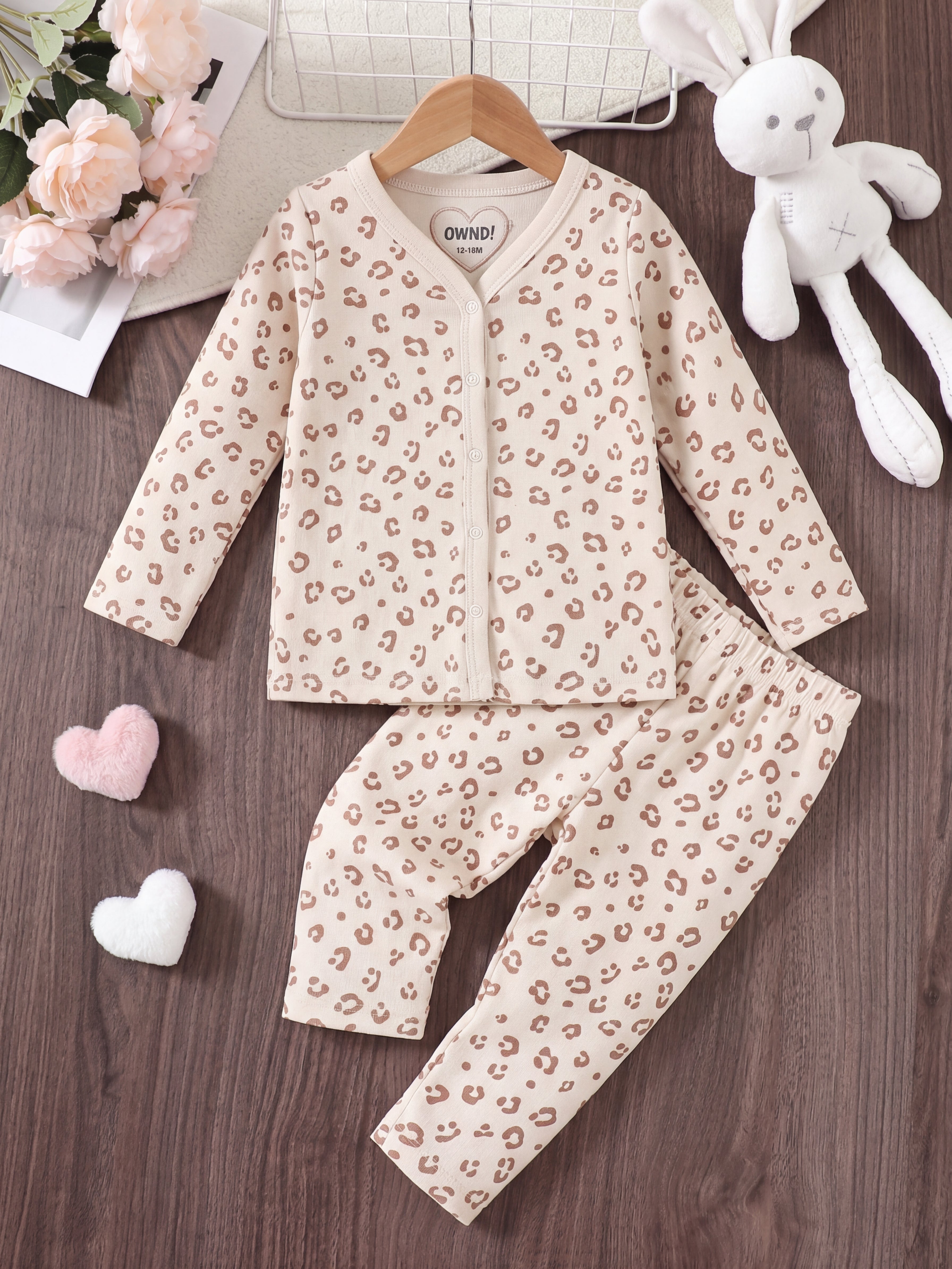 Beige All - Over Printed Regular Fit Co-ord Set for Infant Girls - Image 1