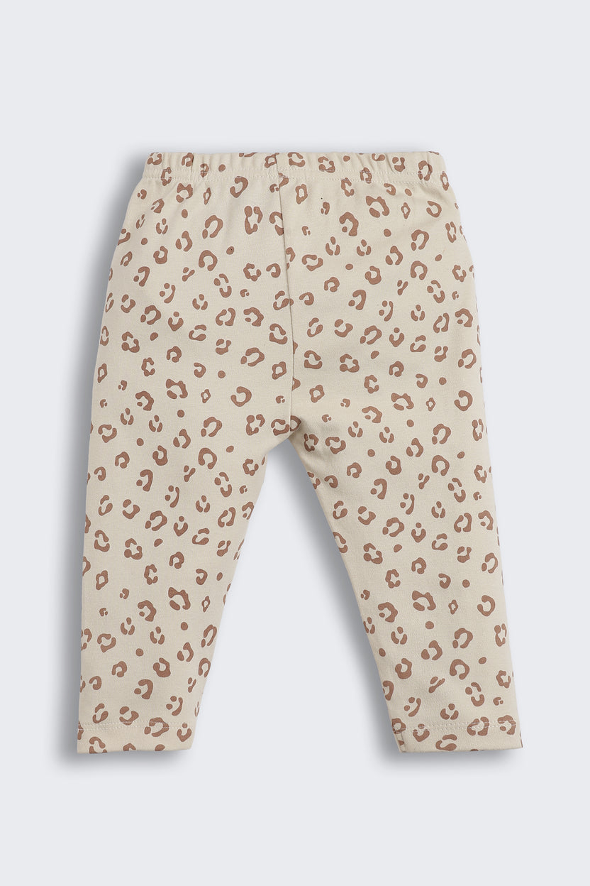 Beige All - Over Printed Regular Fit Co-ord Set for Infant Girls - Image 4