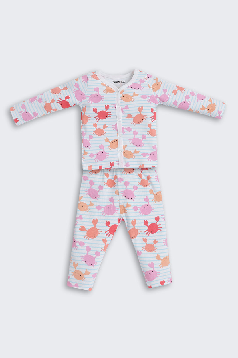 Multi-coloured Crabs Printed Regular Fit Co-ord Set for Infant Girls - Image 2