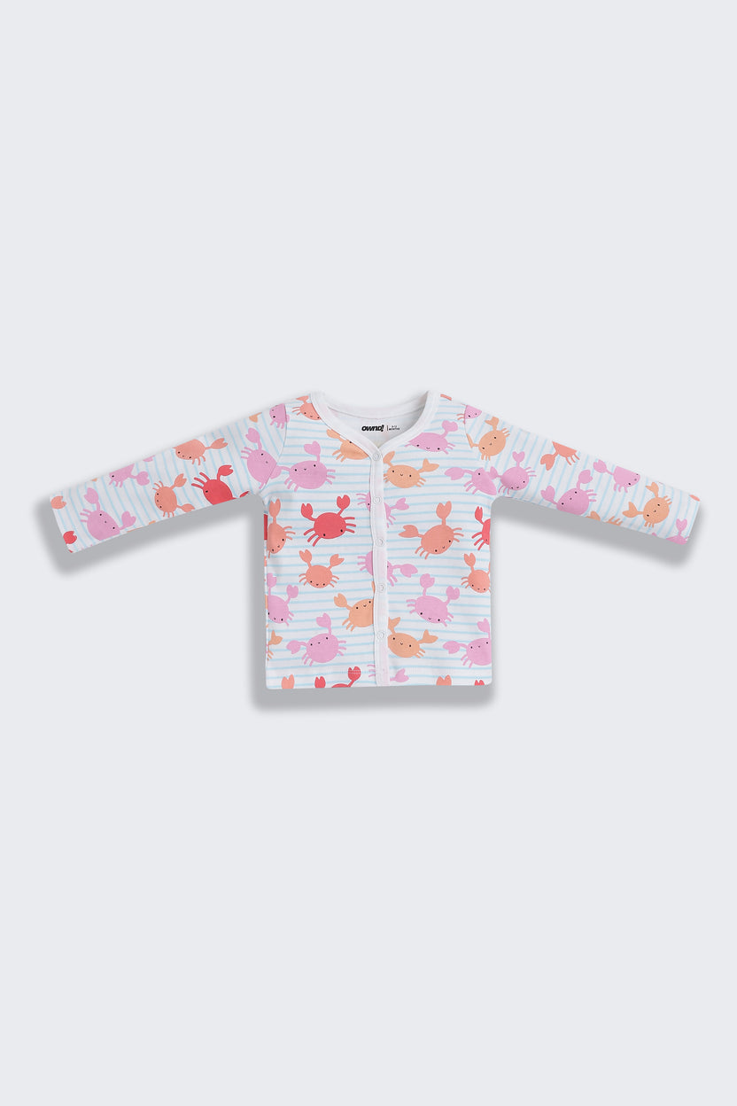 Multi-coloured Crabs Printed Regular Fit Co-ord Set for Infant Girls - Image 3