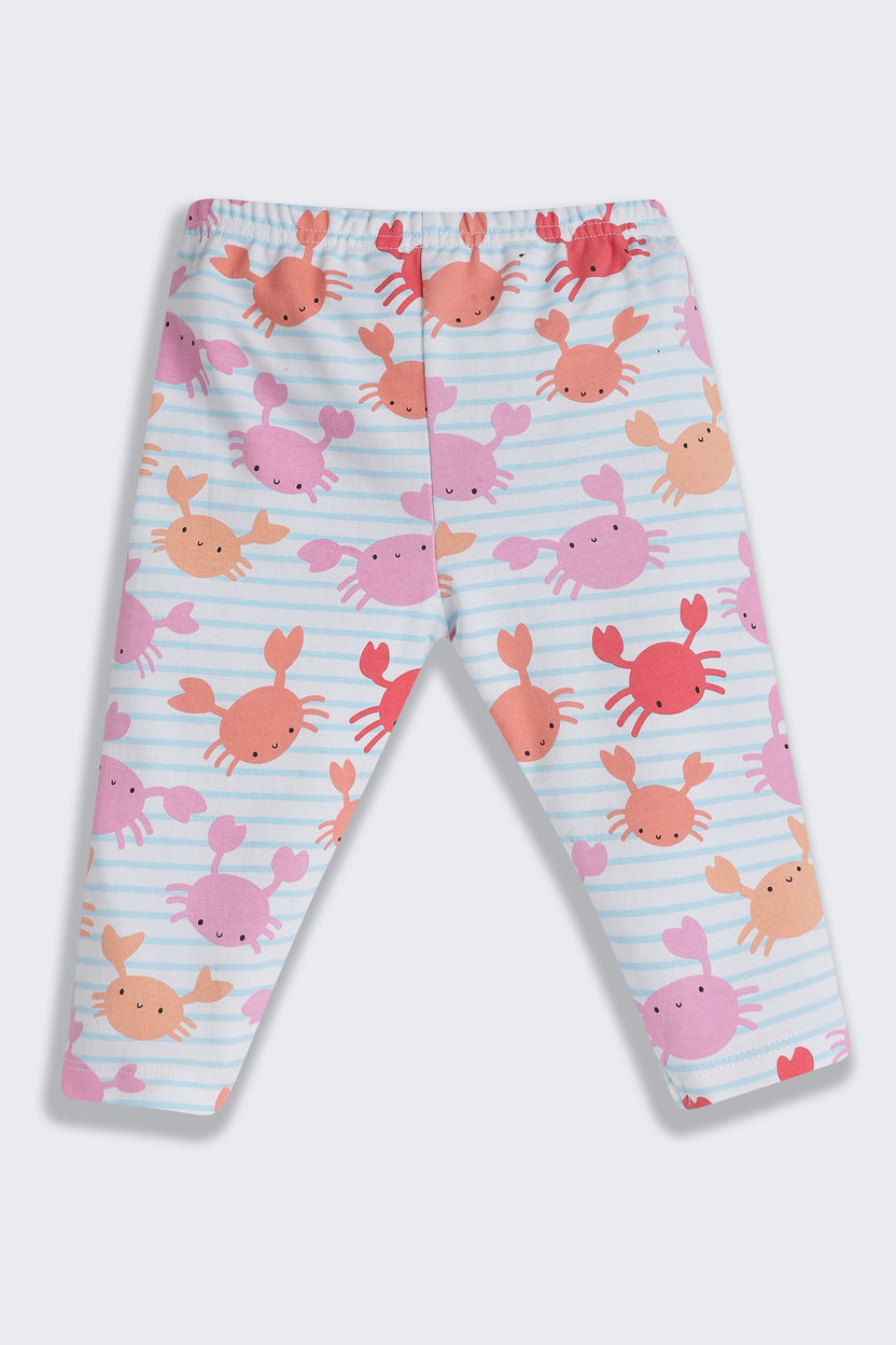 Multi-coloured Crabs Printed Regular Fit Co-ord Set for Infant Girls - Image 4