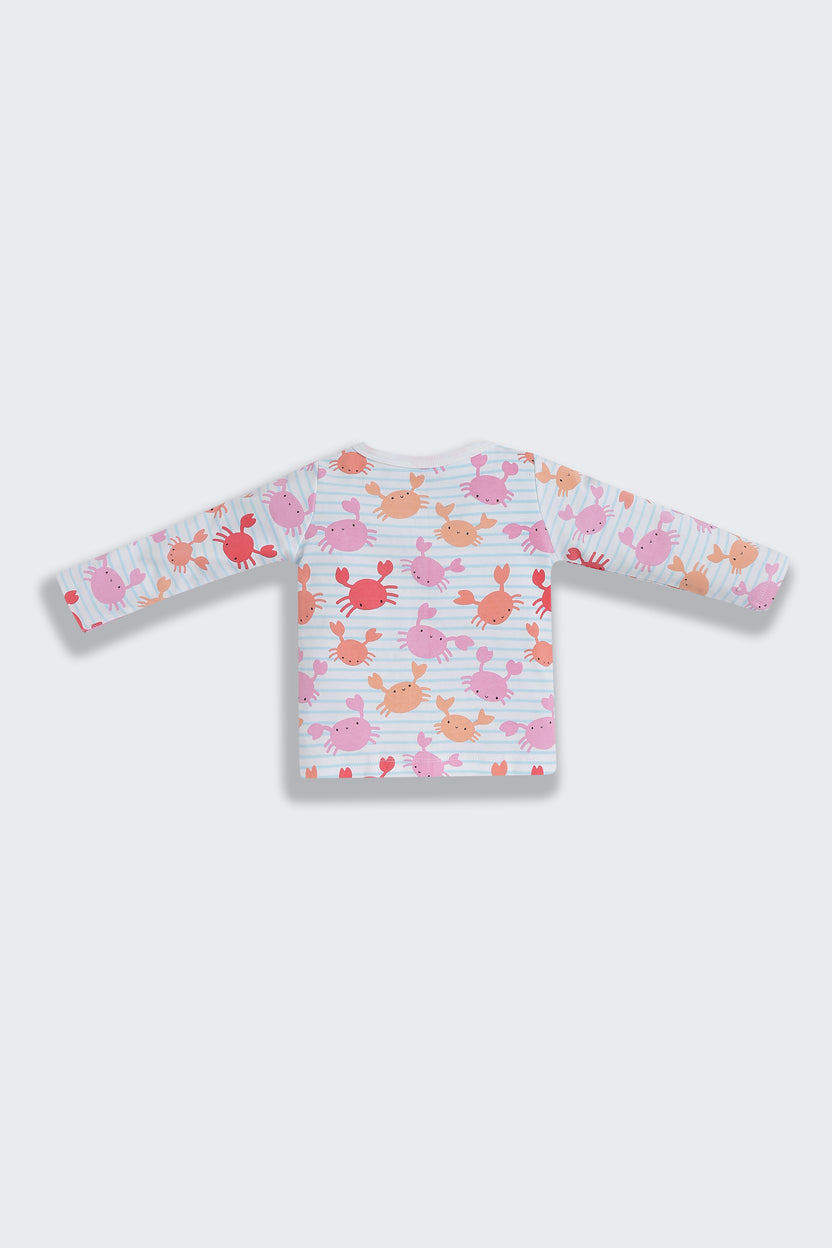Multi-coloured Crabs Printed Regular Fit Co-ord Set for Infant Girls - Image 5