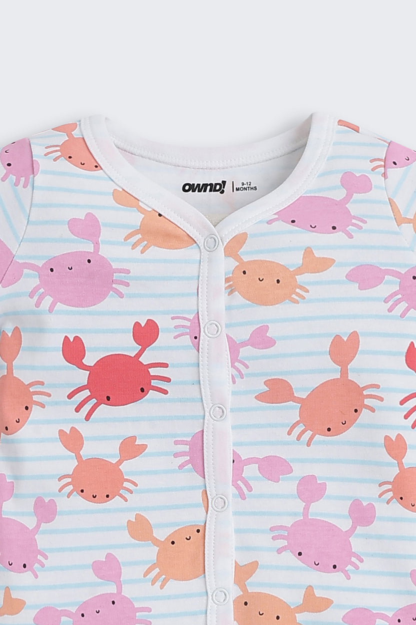 Multi-coloured Crabs Printed Regular Fit Co-ord Set for Infant Girls - Image 6