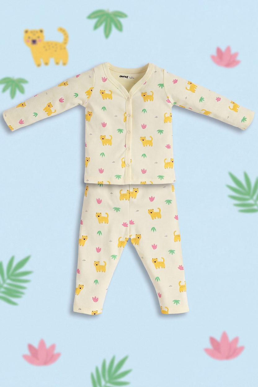 Yellow Animal Printed Regular Fit Co-ord Set for Infant Girls - Image 1