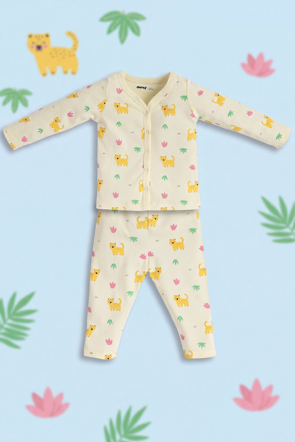 Yellow Animal Printed Regular Fit Co-ord Set For Infant Girls - Image 1