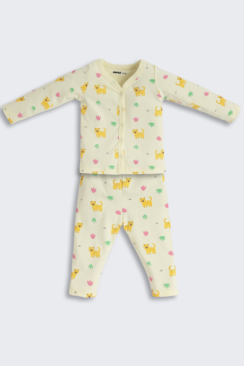 Yellow Animal Printed Regular Fit Co-ord Set for Infant Girls - Image 2