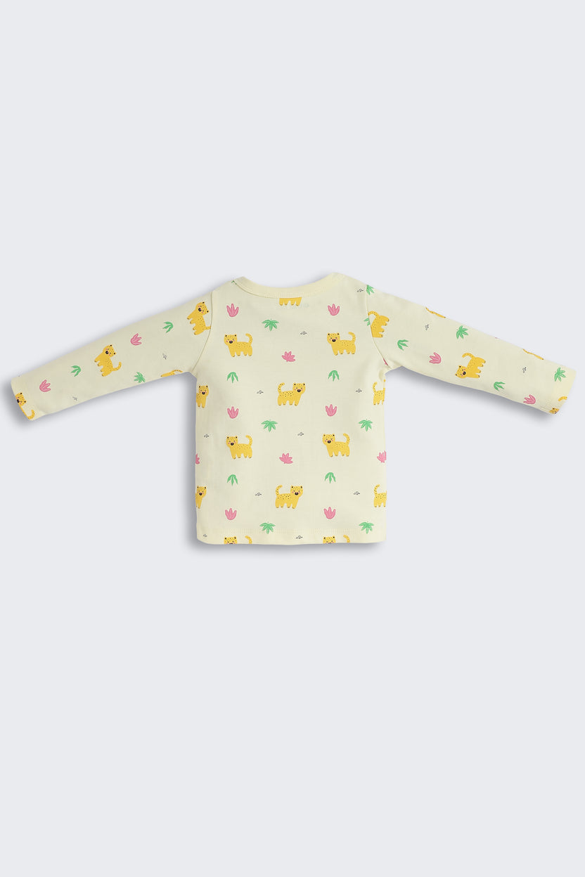 Yellow Animal Printed Regular Fit Co-ord Set For Infant Girls - Image 4