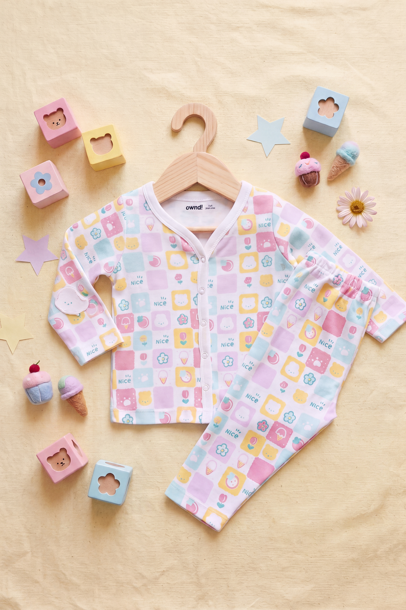 Multi-coloured Printed Regular Fit Co-ord Set for Infant Girls - Image 1