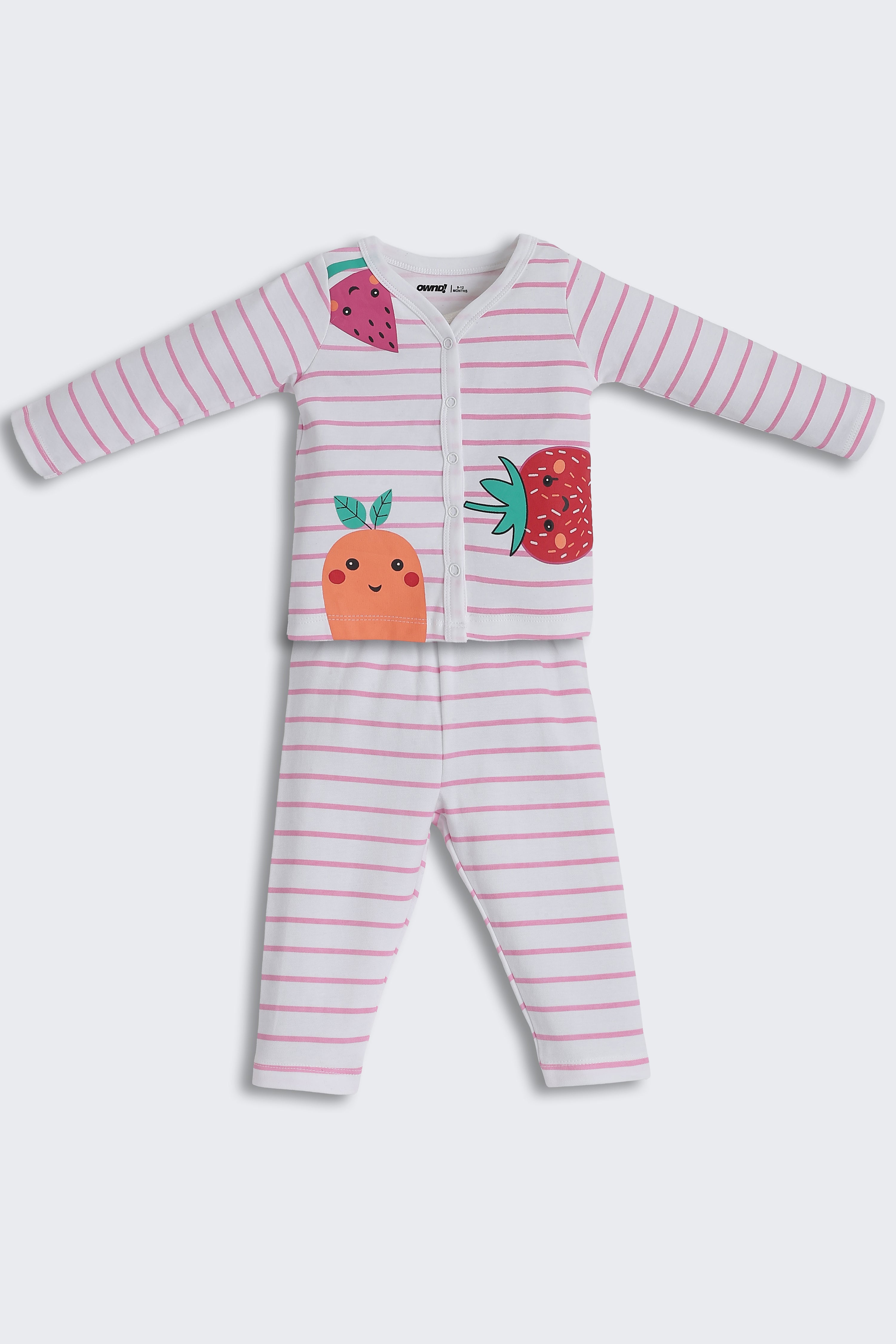 Pink Striped Regular Fit Co-ord Set for Infant Girls - Image 1