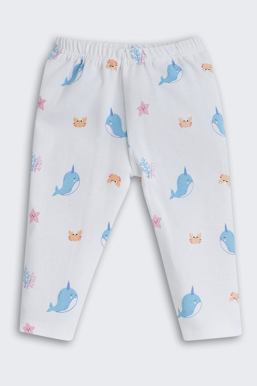 White Fish Printed Regular Fit Co-ord Set for Infant Girls - Image 5