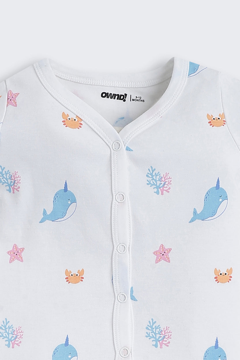 White Fish Printed Regular Fit Co-ord Set for Infant Girls - Image 6