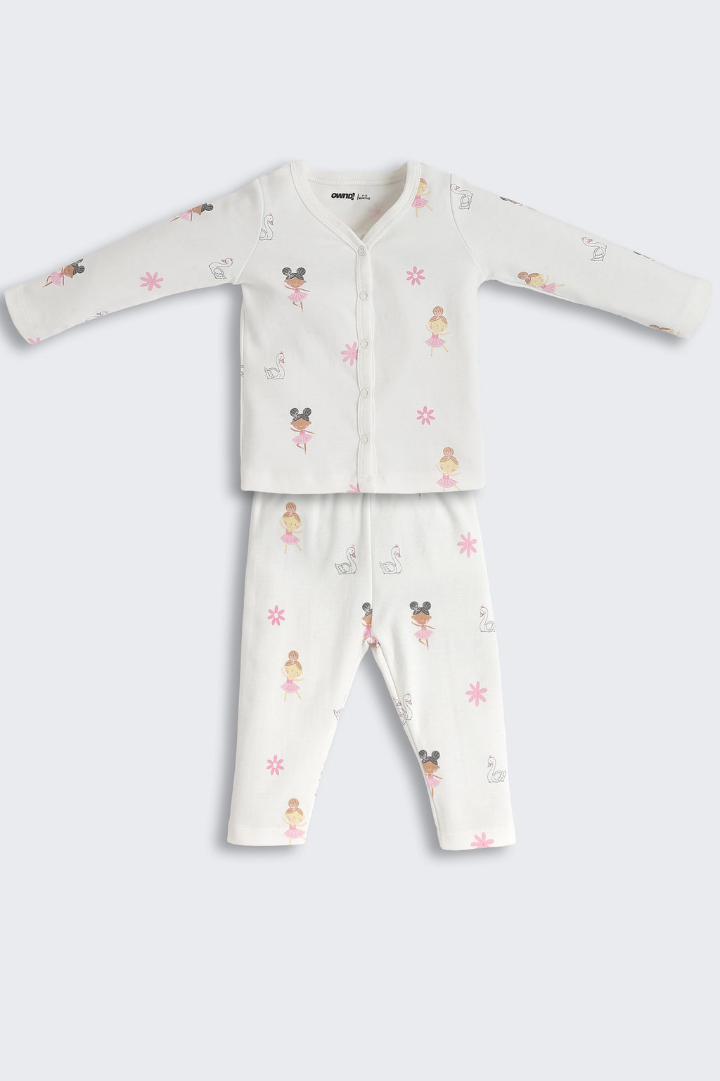 White Girls Design Printed Regular Fit Co-ord Set for Infant Girls - Image 1