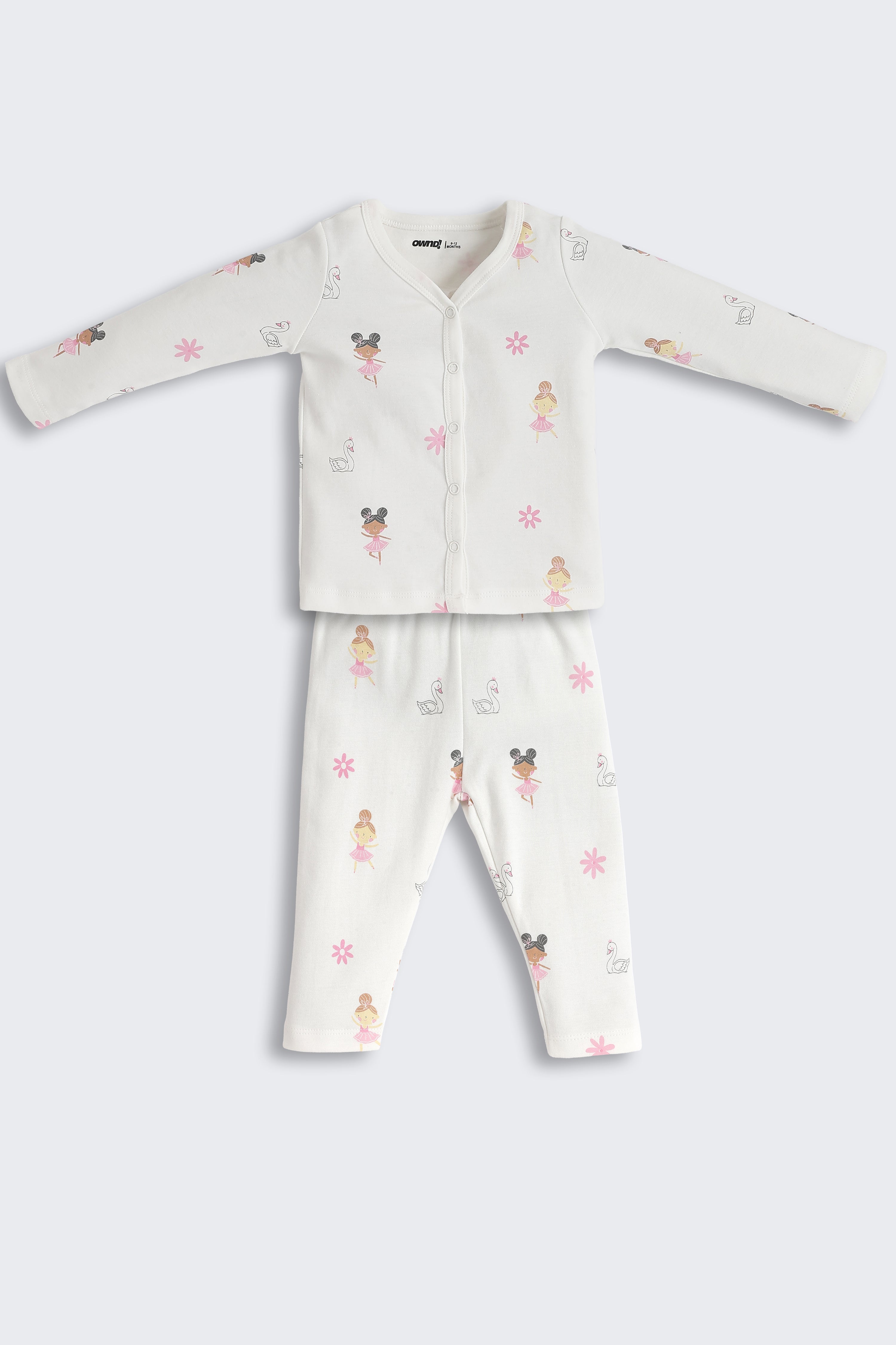White Girls Design Printed Regular Fit Co-ord Set for Infant Girls - Image 1