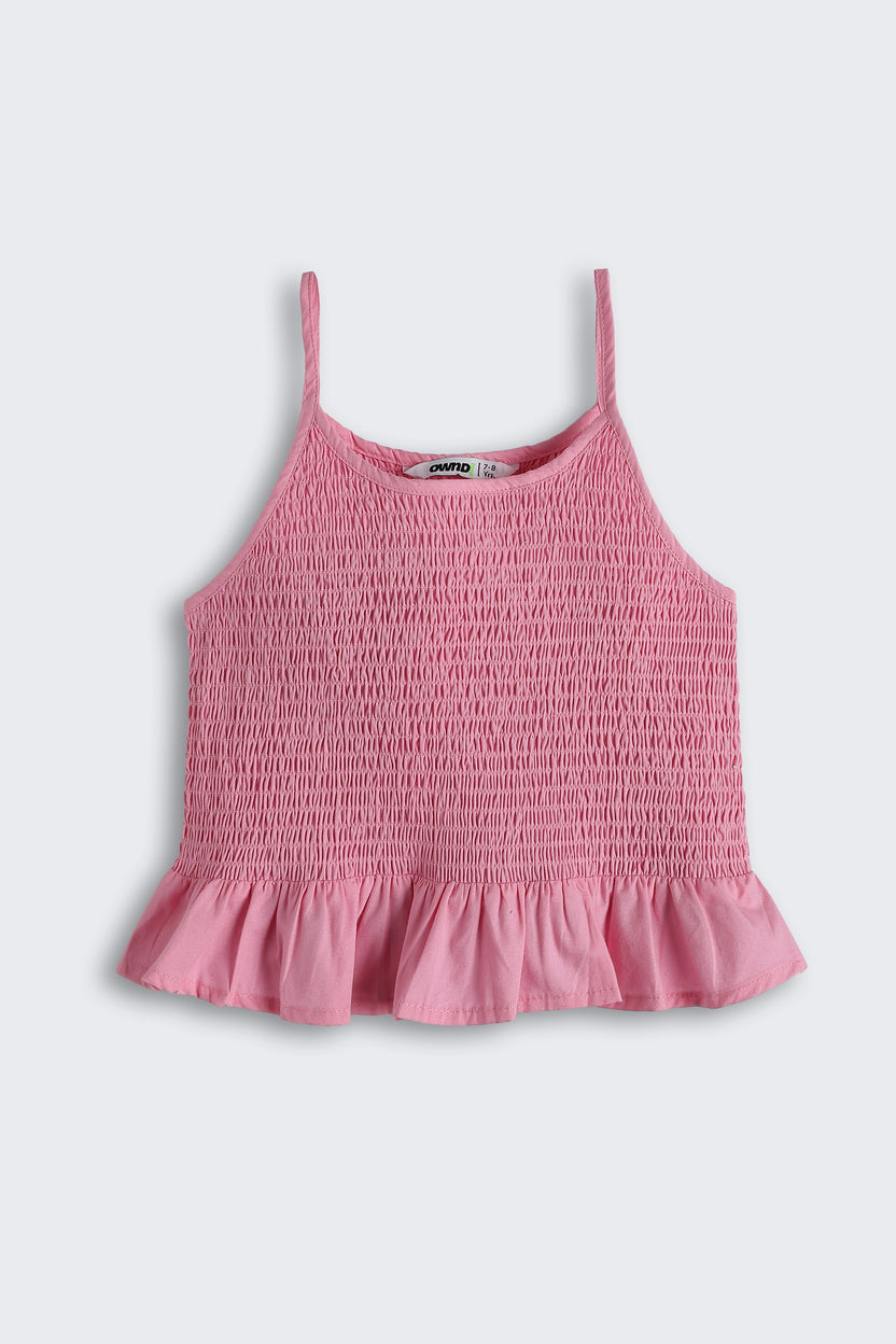 Pink Shirred Regular Fit Tops for Girls - Image 2