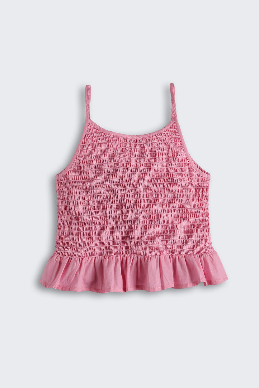 Pink Shirred Regular Fit Tops for Girls - Image 3