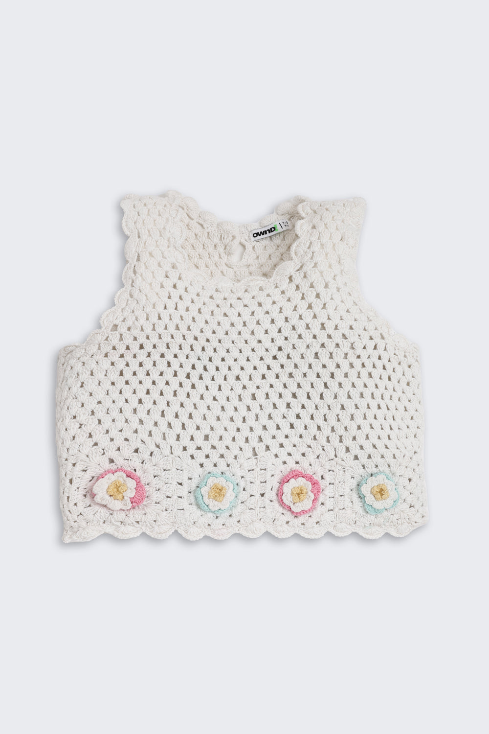 Off White Self Design Regular Fit Top for Girls - Image 2