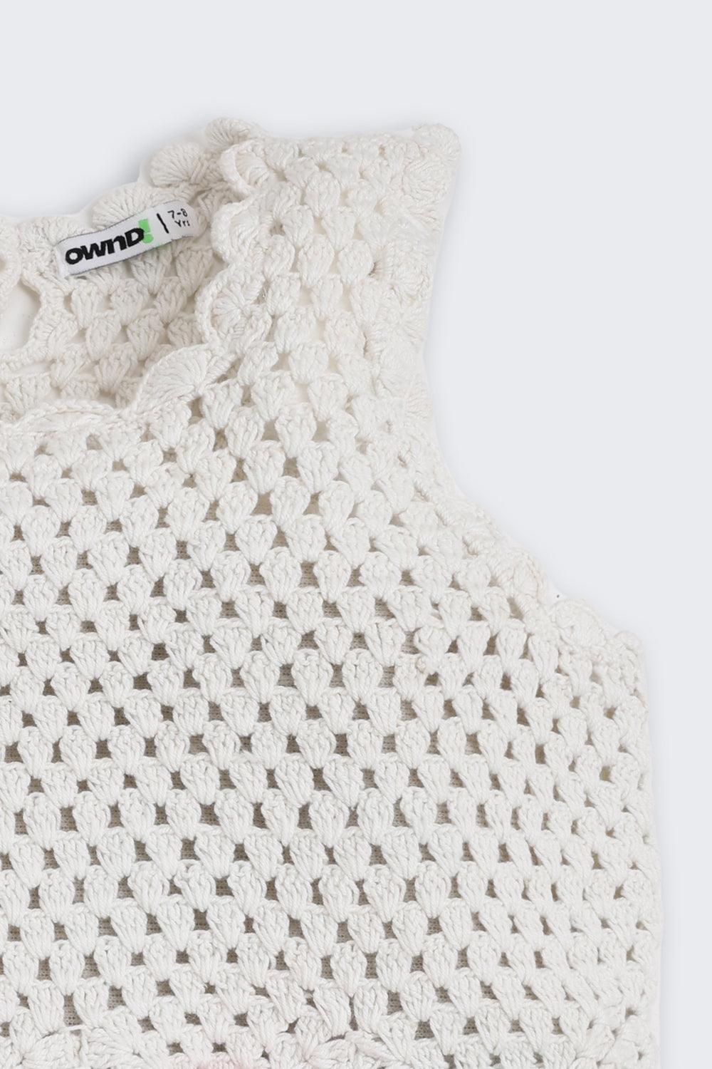 Off White Self Design Regular Fit Top for Girls - Image 4