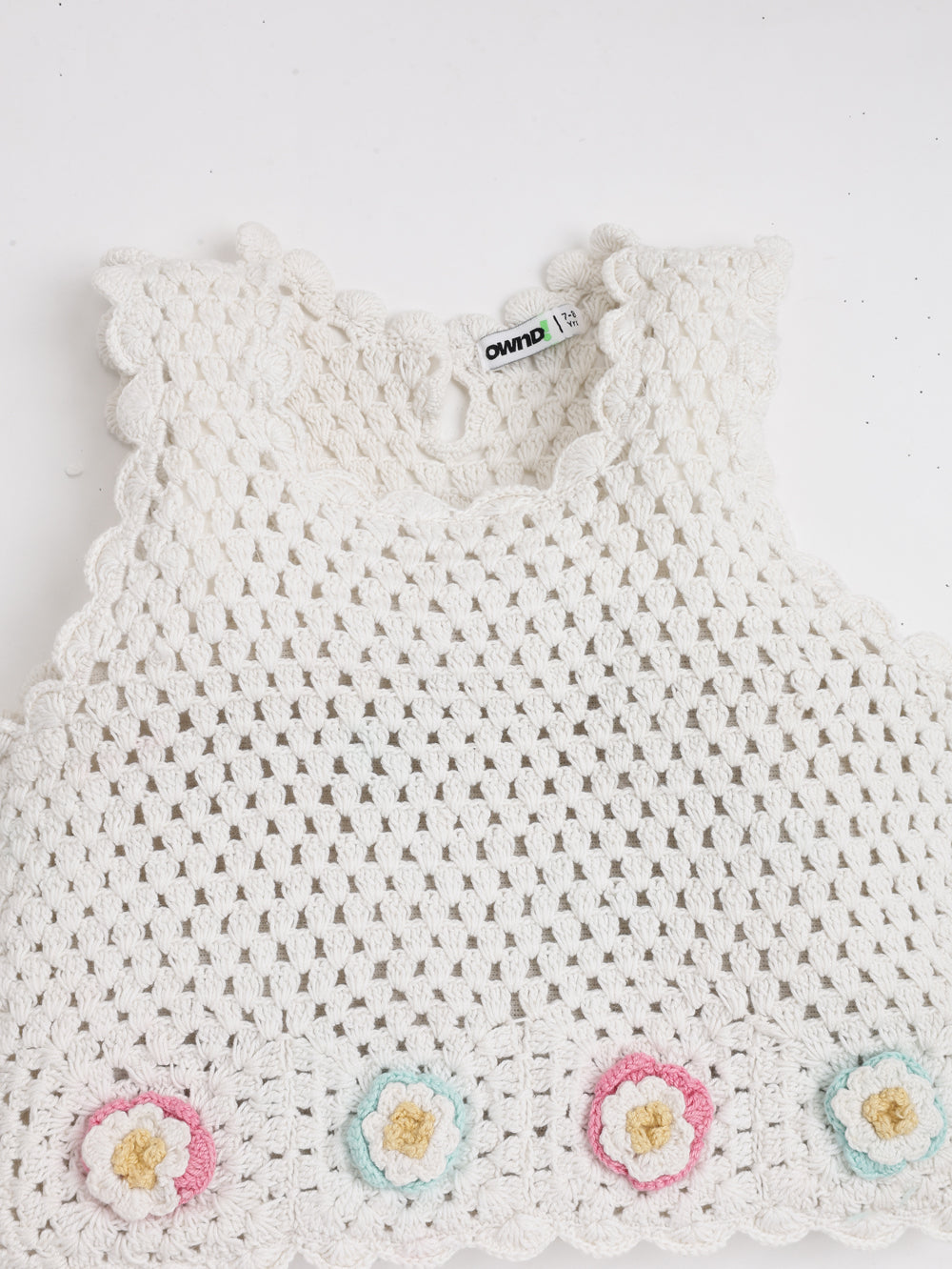 Off White Self Design Regular Fit Top for Girls - Image 5