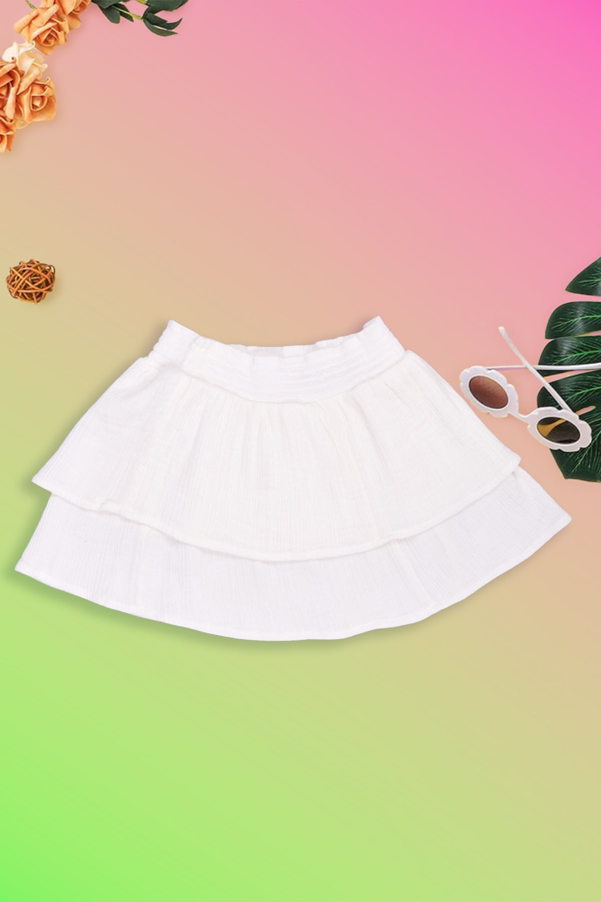 White Regular Fit Solid Skirt for Girls - Image 1